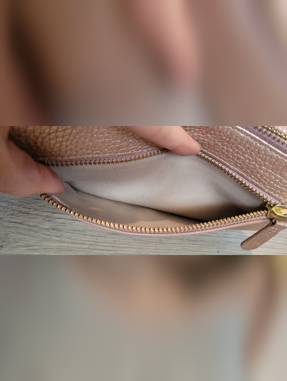 14th & Union Metallic Rose Gold Pebble Leather Wristlet Gold Accents, 8.5"x4.5" - Picture 14 of 15